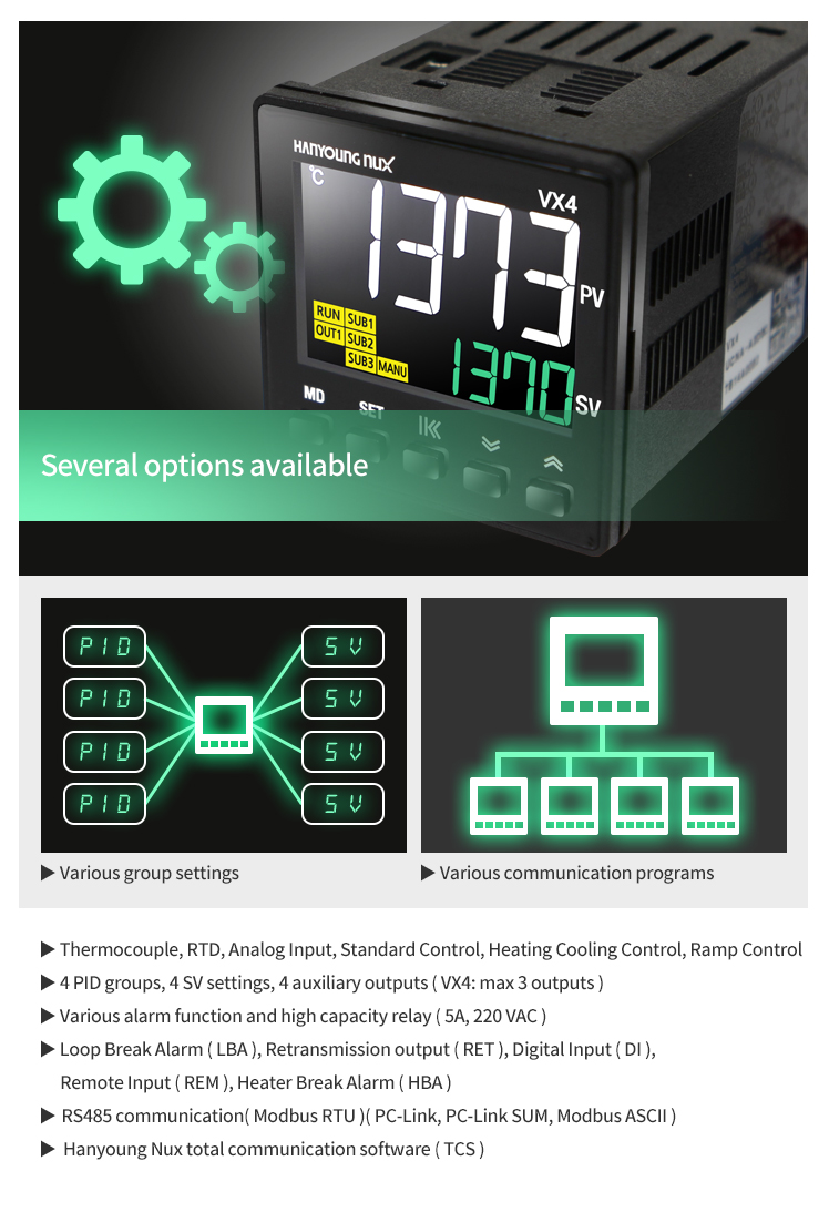 Hanyoung Multi Input & Output VX series high-performance LCD temperature controller